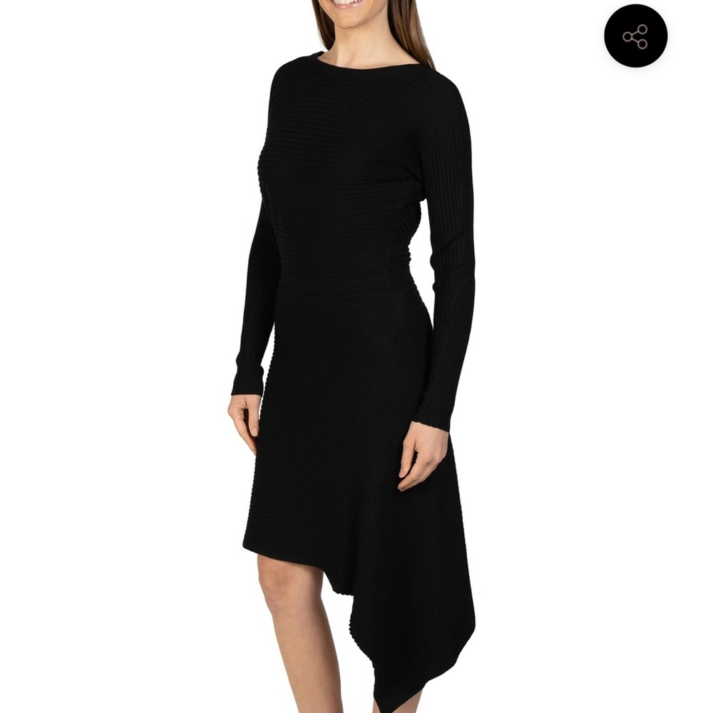 Love Token Sweater V Back Black Asymmetrical Dress